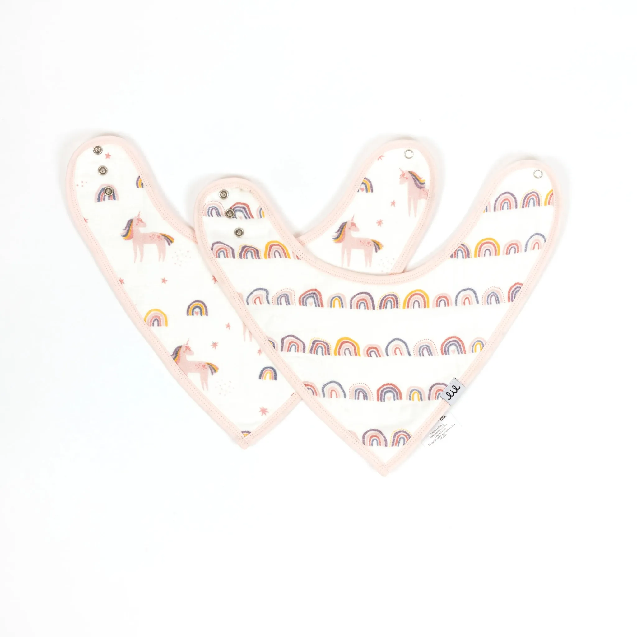 Lil North Co. Muslin Bandana Bib Set – Bright Unicorn & Rainbow