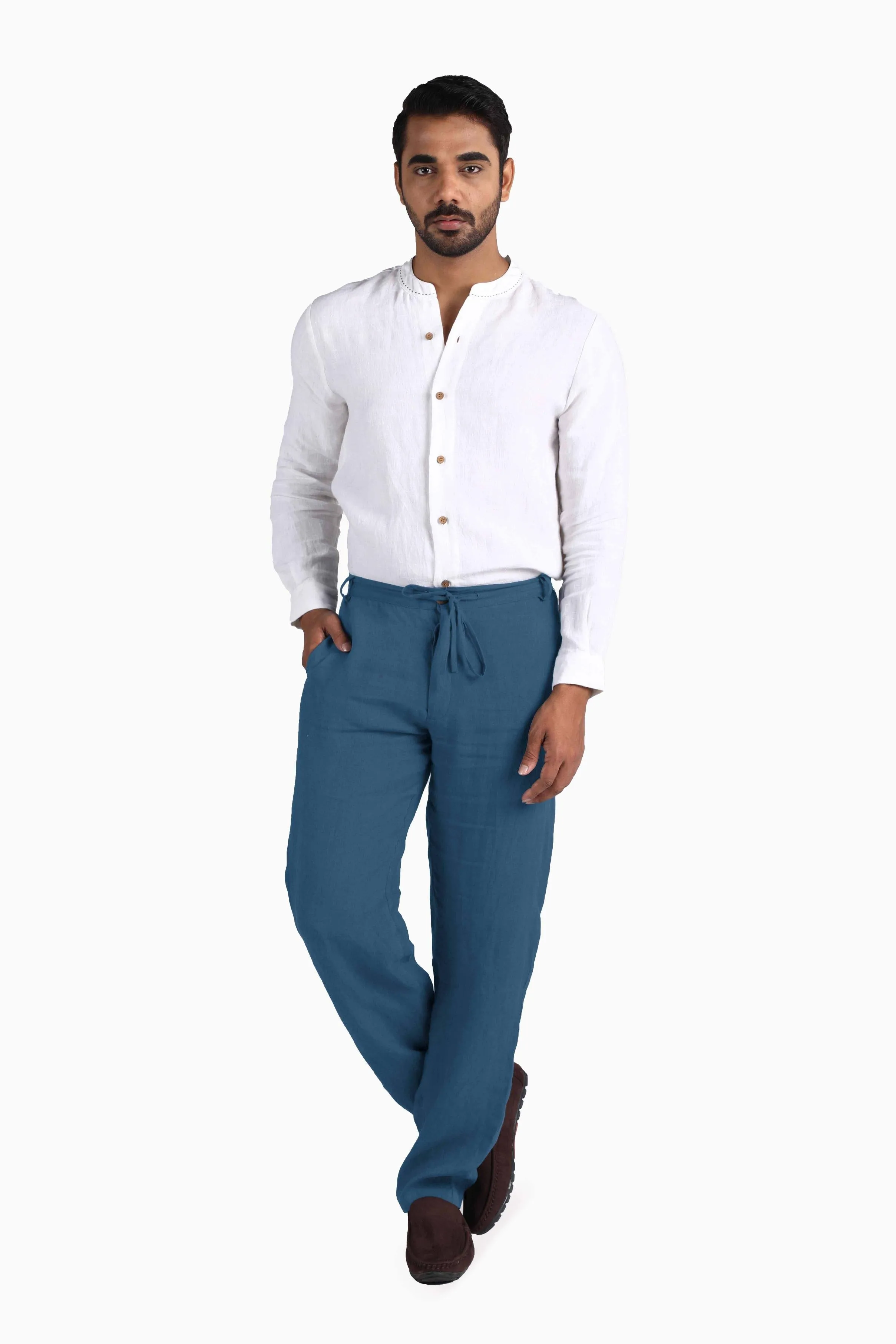 Linen Atlas Pant-Stormy Blue
