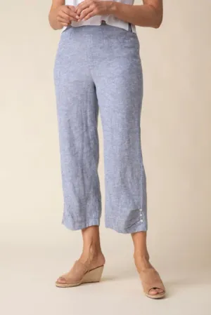Linen Solid Pleat Button Capri