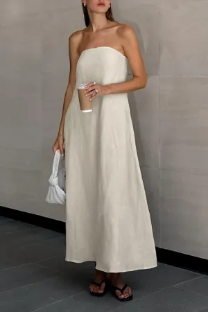 Linen strapless maxi dress
