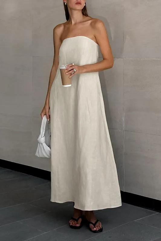 Linen strapless maxi dress