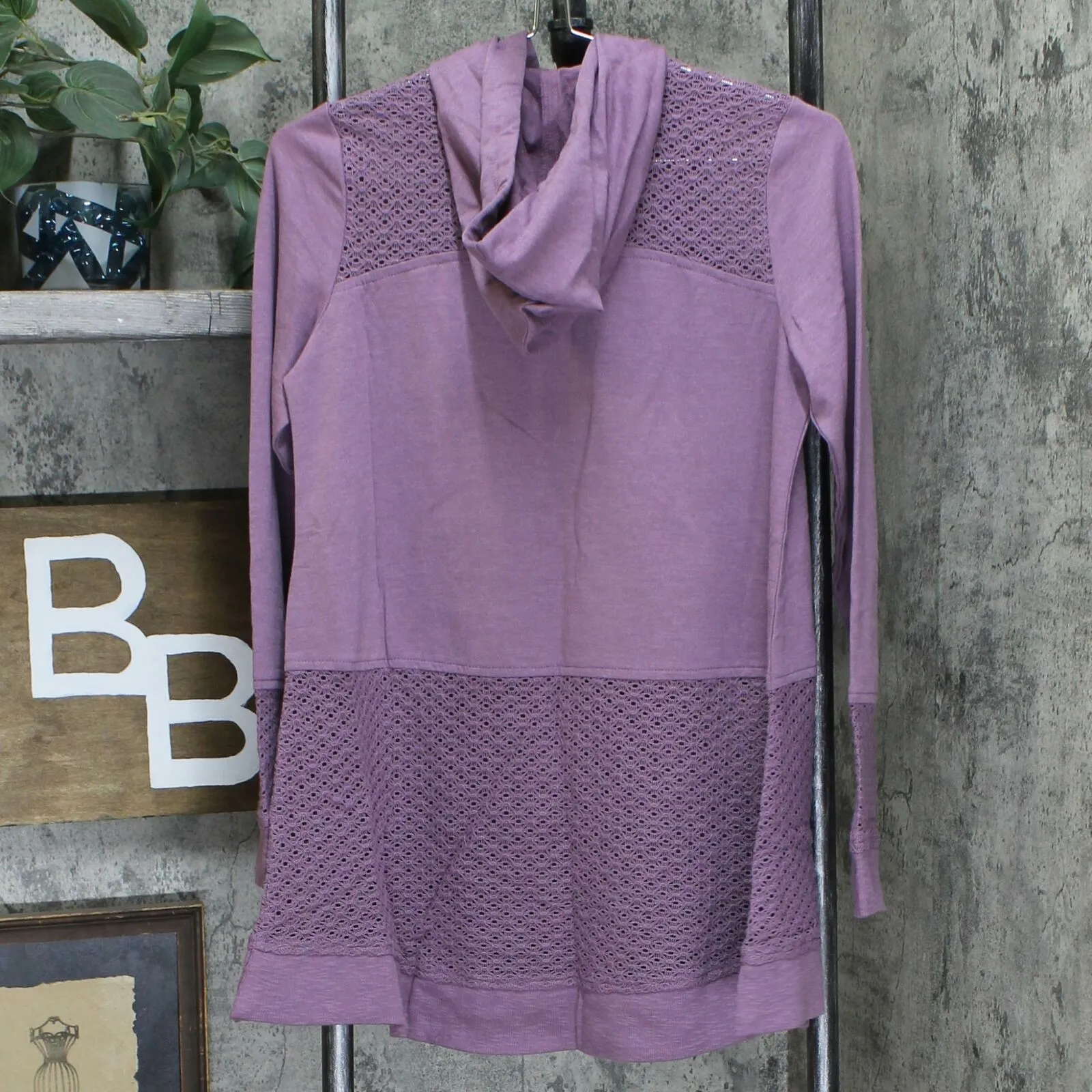 LOGO by Lori Goldstein Washed French Terry Crochet Zip Up Hoodie