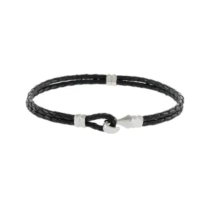 Louis Martin Sterling Silver 8.5" Italian Black Leather Weave Bracelet