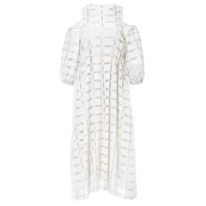 Luca Eyelet Open Shoulder Ivory Dress