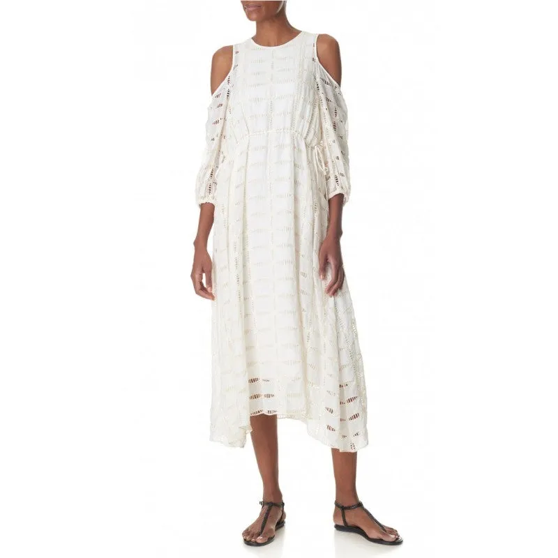 Luca Eyelet Open Shoulder Ivory Dress