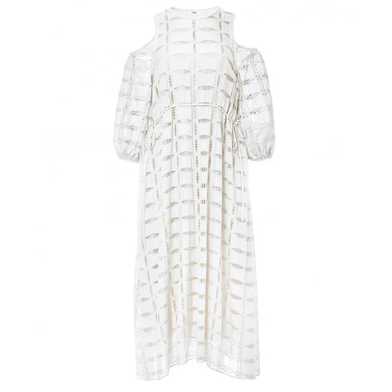 Luca Eyelet Open Shoulder Ivory Dress