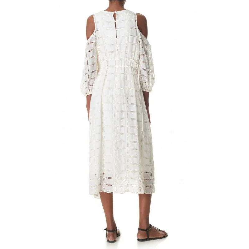 Luca Eyelet Open Shoulder Ivory Dress