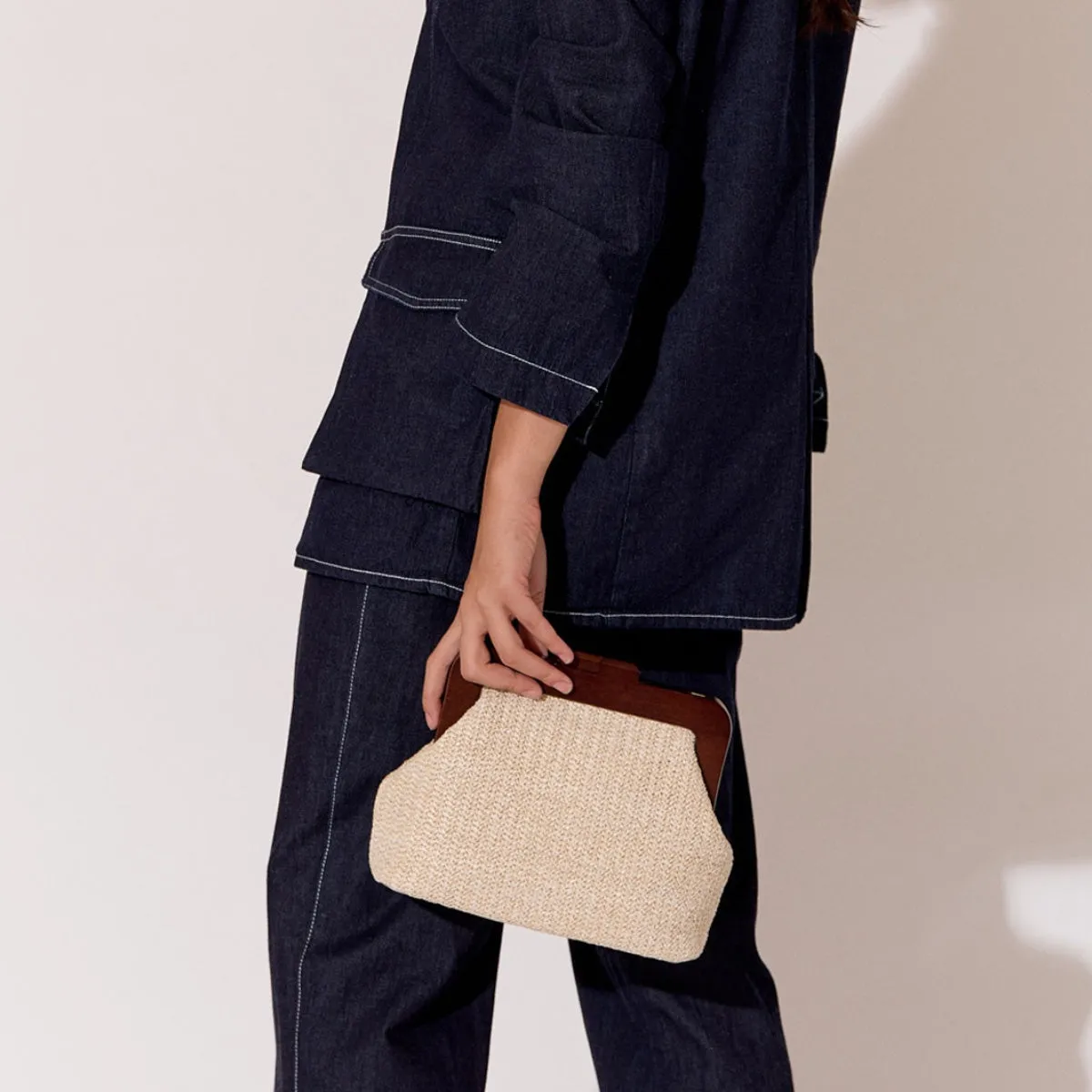 Lucinda Timber Frame Woven Clutch (Natural)
