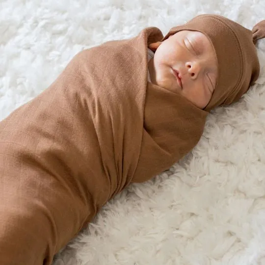 Lulujo Hello World Hat & Swaddle Sets - Tan