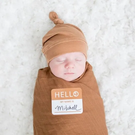 Lulujo Hello World Hat & Swaddle Sets - Tan