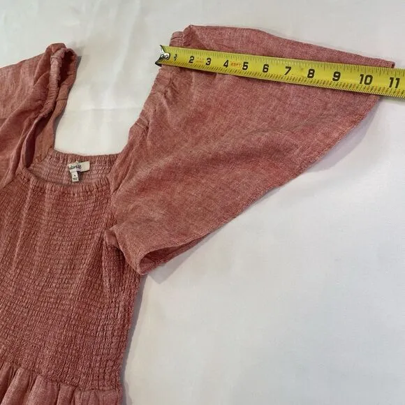 Madewell Lucie Smocked Linen Blend Midi Dress Sz M