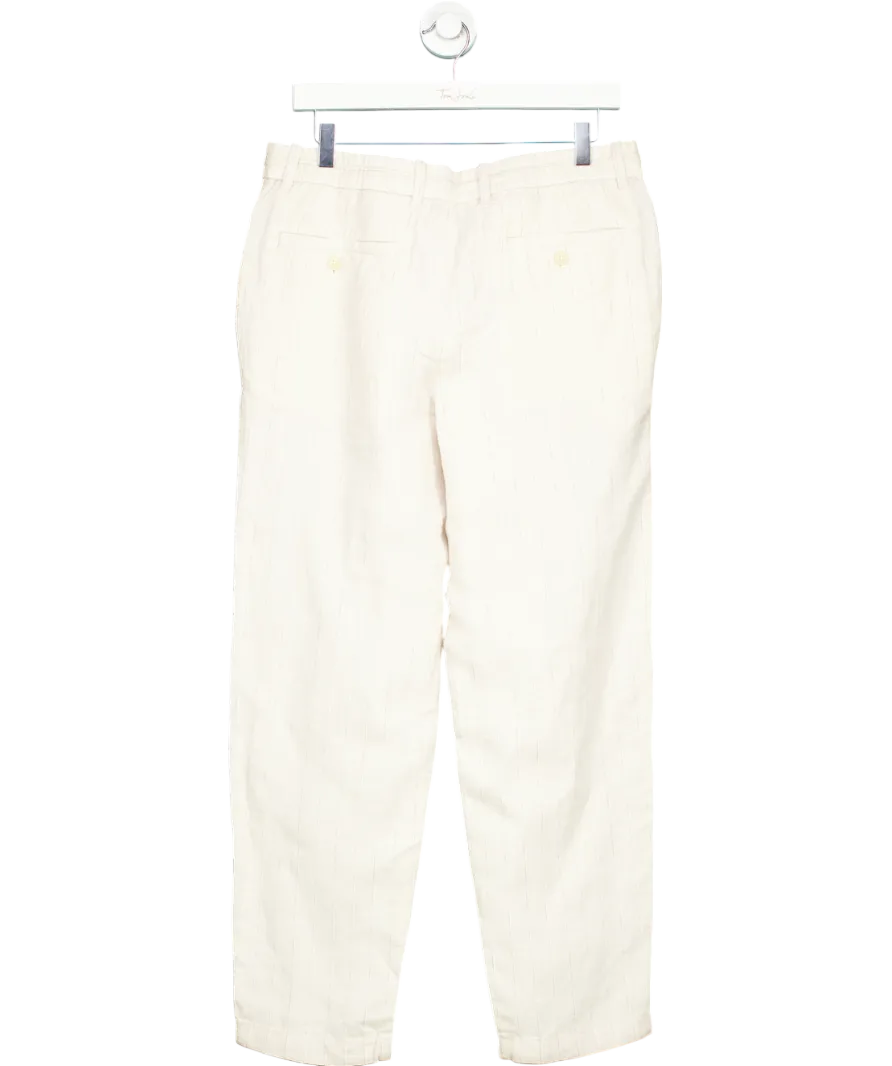 MANGO Cream 100% Linen Striped Trousers With Drawstring W32