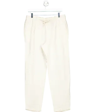 MANGO Cream 100% Linen Striped Trousers With Drawstring W32