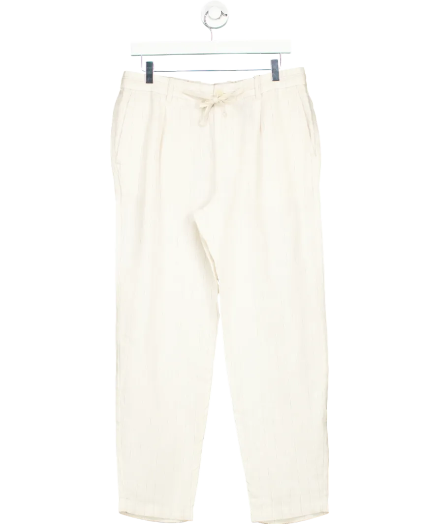 MANGO Cream 100% Linen Striped Trousers With Drawstring W32