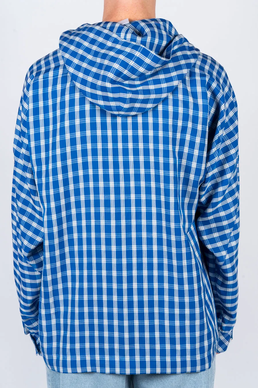 MARTINE ROSE BRIGHT CHECK HOODED SHIRT BLUE