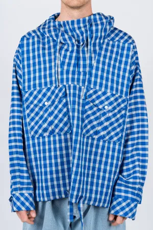 MARTINE ROSE BRIGHT CHECK HOODED SHIRT BLUE