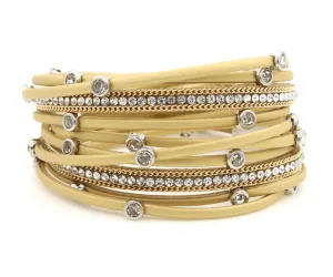 Matte Gold Bezel Rhinestone Double Wrap Bracelet