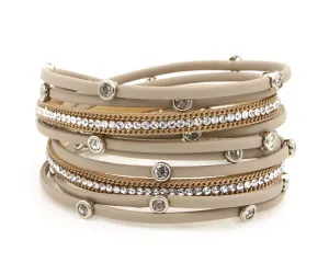 Matte Tan Bezel Rhinestone Double Wrap Bracelet