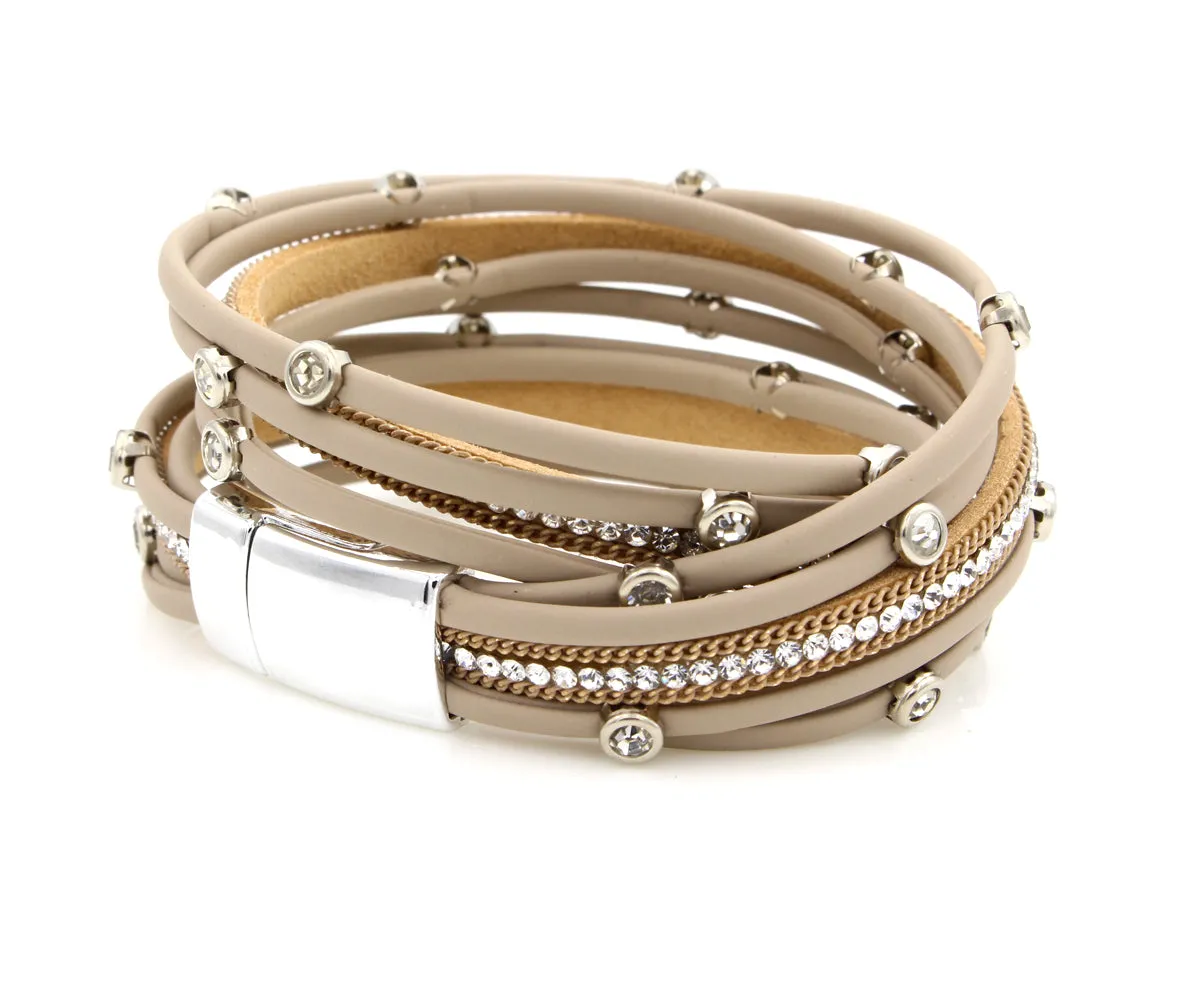 Matte Tan Bezel Rhinestone Double Wrap Bracelet