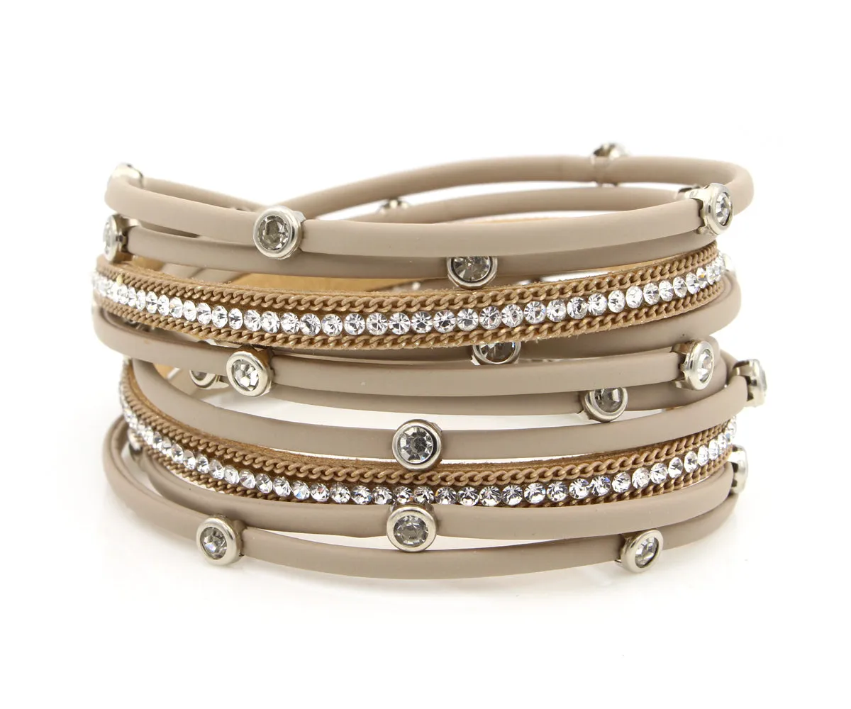 Matte Tan Bezel Rhinestone Double Wrap Bracelet