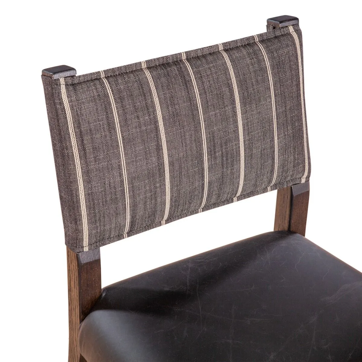 Maya Dining Chair Black Leather   Striped Fabric