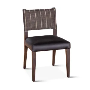 Maya Dining Chair Black Leather   Striped Fabric