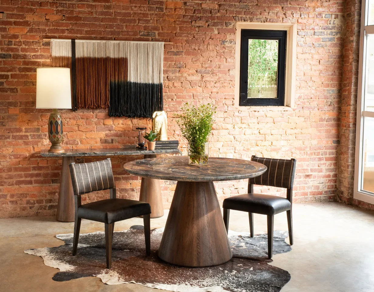 Maya Dining Chair Black Leather   Striped Fabric