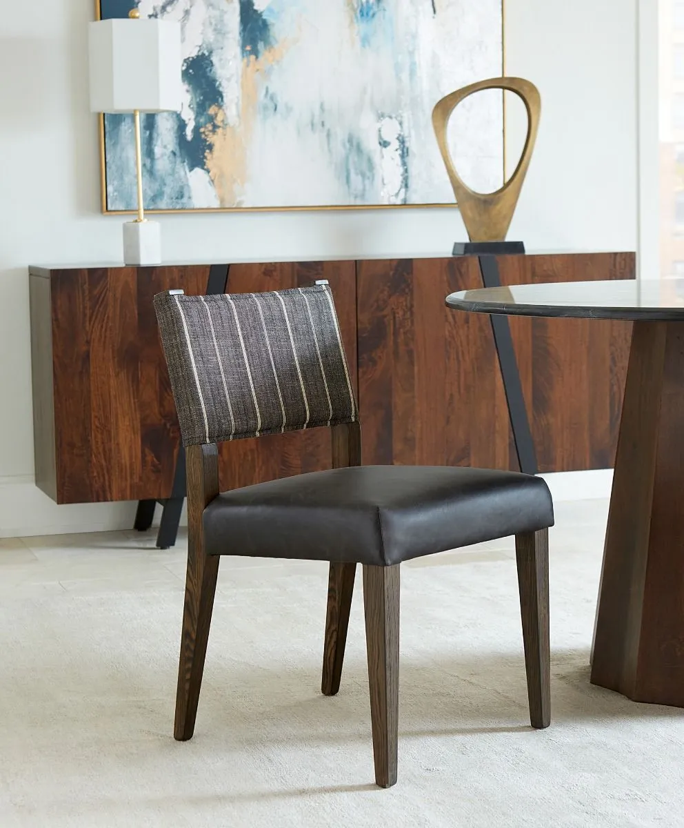 Maya Dining Chair Black Leather   Striped Fabric