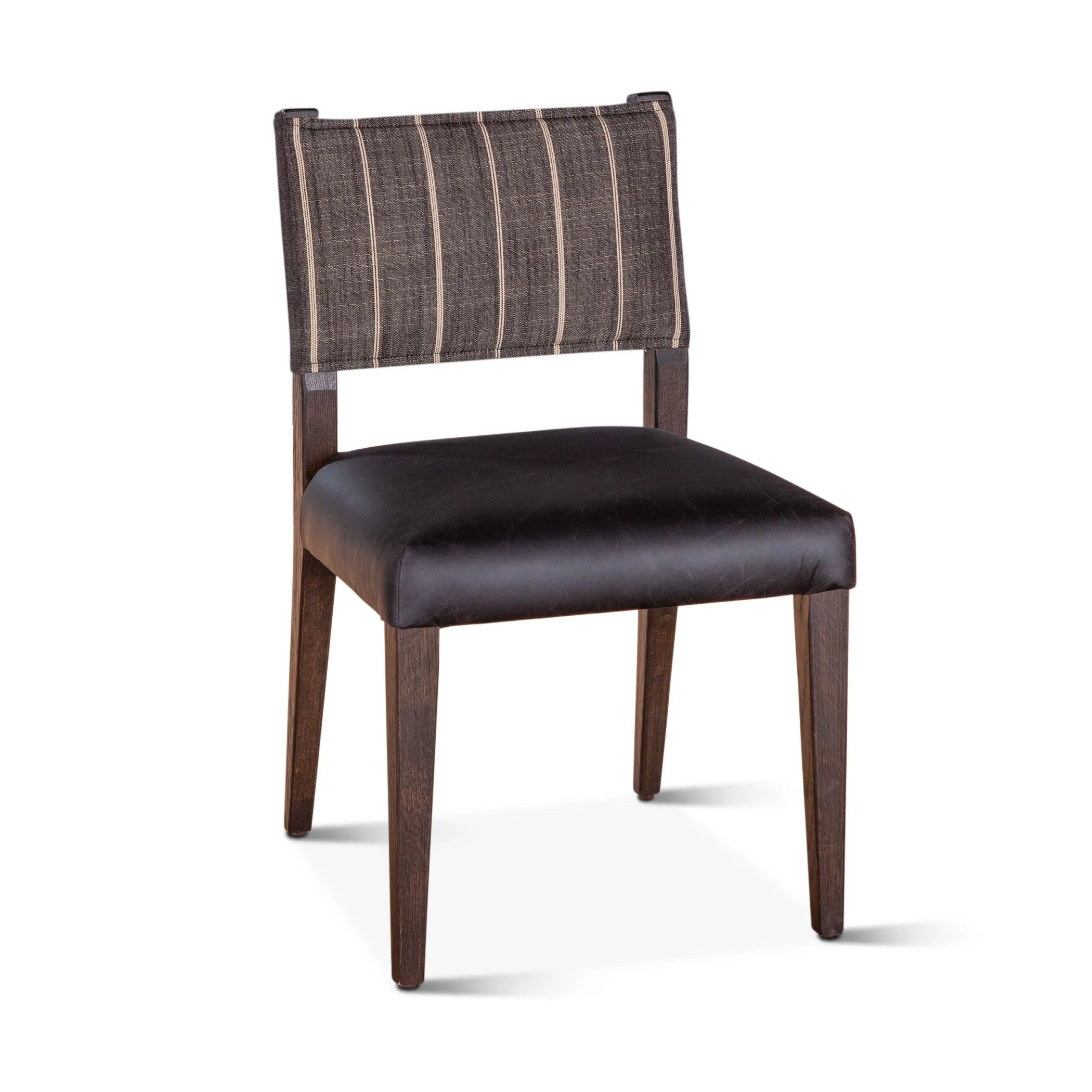 Maya Dining Chair Black Leather   Striped Fabric