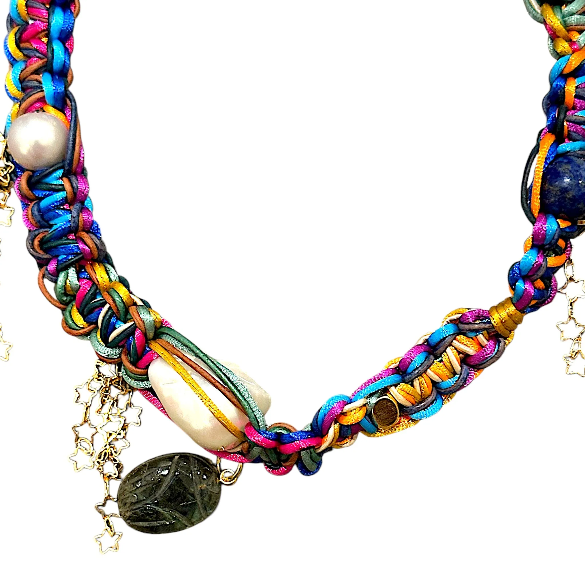 MEDITERRANEAN RAINBOW LABRADORITE GLOW IN THE DARK SCARAB ROCKER CHOKER