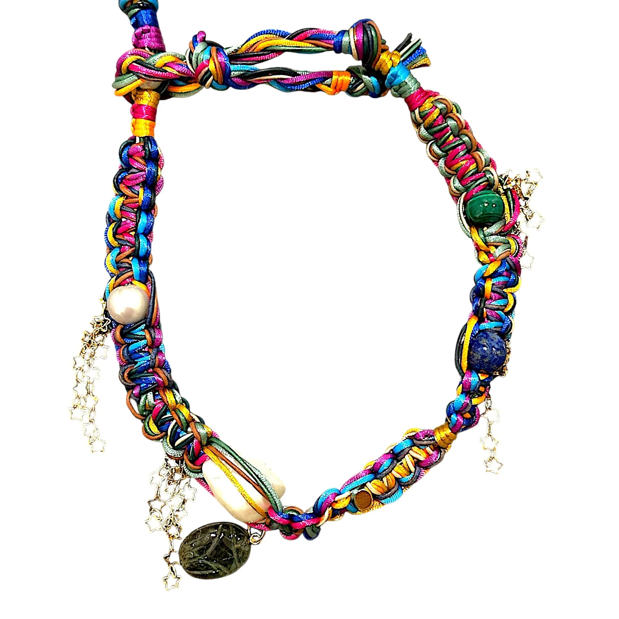 MEDITERRANEAN RAINBOW LABRADORITE GLOW IN THE DARK SCARAB ROCKER CHOKER