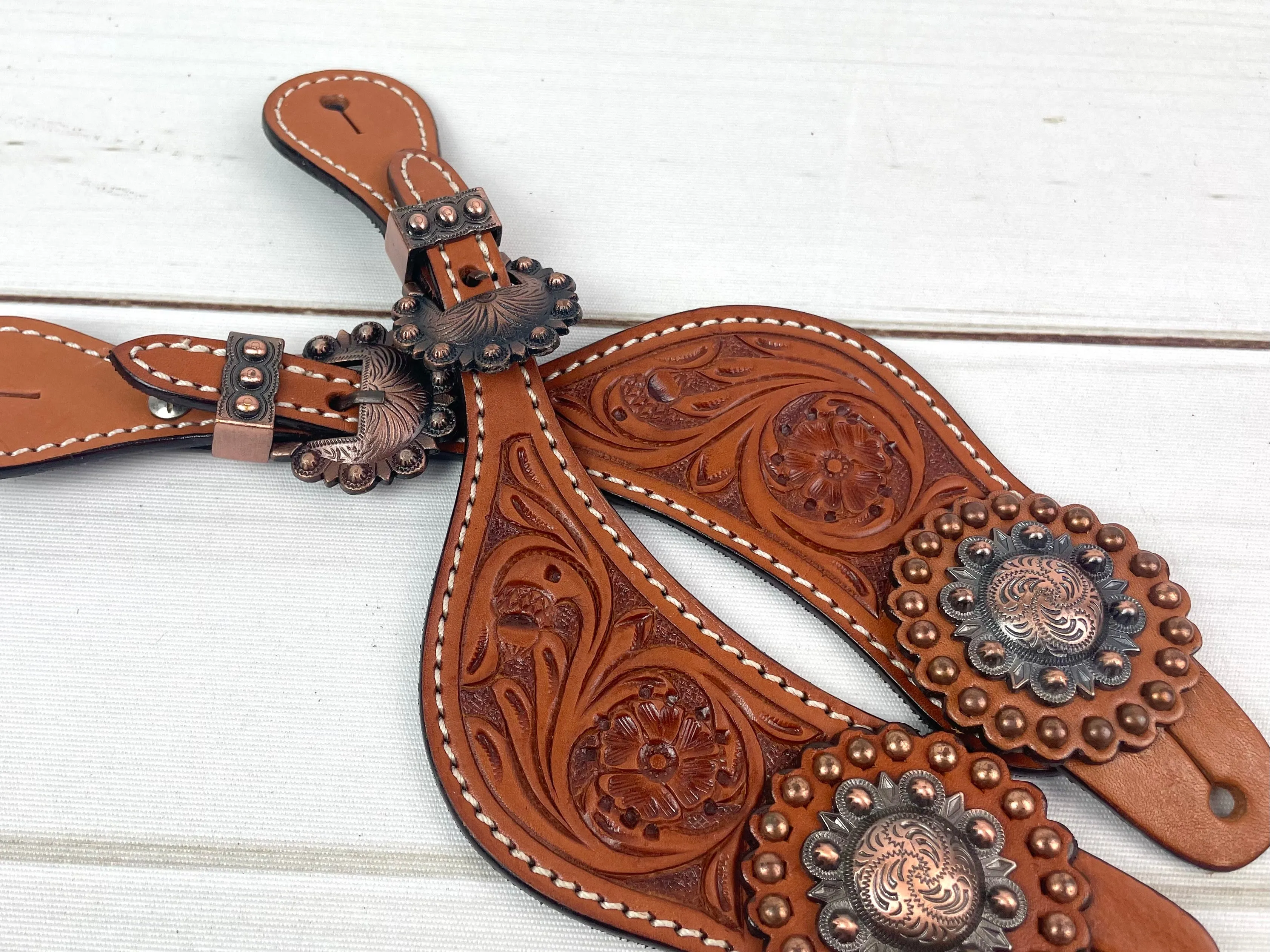 Medium Leather Floral Tooled Spur Straps