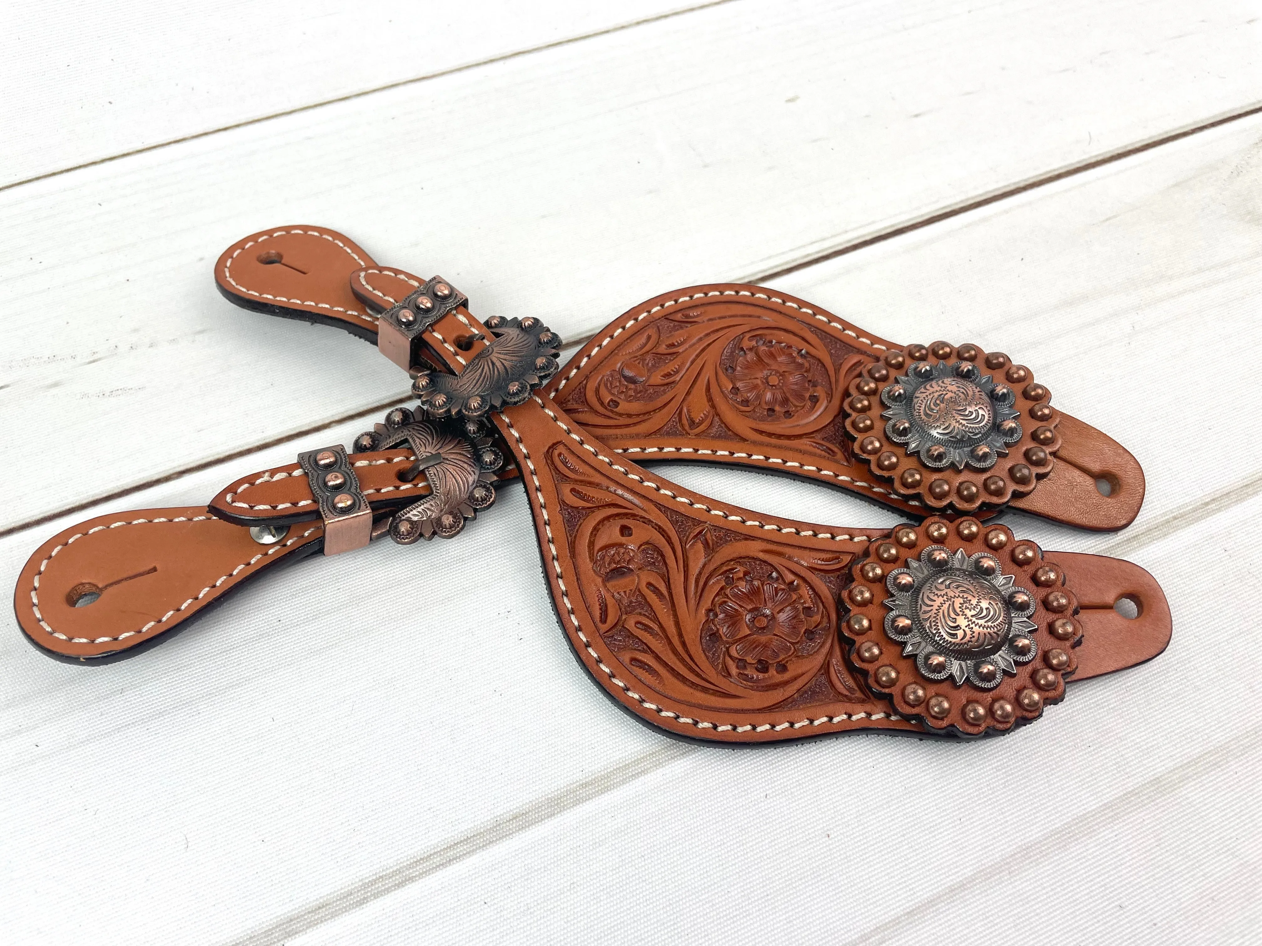 Medium Leather Floral Tooled Spur Straps