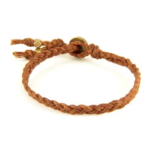 Mens Brown Braided Waxed Linen Bracelet with Brass Beads