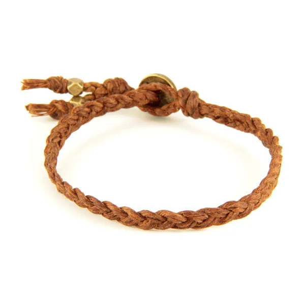 Mens Brown Braided Waxed Linen Bracelet with Brass Beads