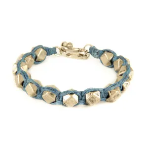 Mens Denim Waxed Linen Bracelet with Large Faceted Beads