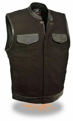 Men's Motorcycle Blk Son of Anarcy denim vest with leather trim