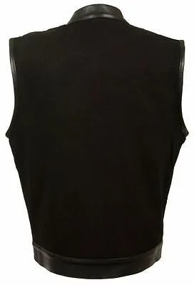 Men's Motorcycle Blk Son of Anarcy denim vest with leather trim