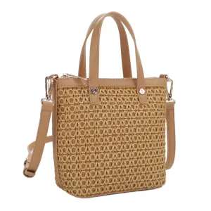 Mia Rattan Mini Tote Crossbody Tan