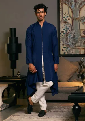 Midnight blue blended linen drape kurta