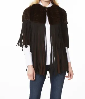 Mink And Suede Fringe Jacket Brown