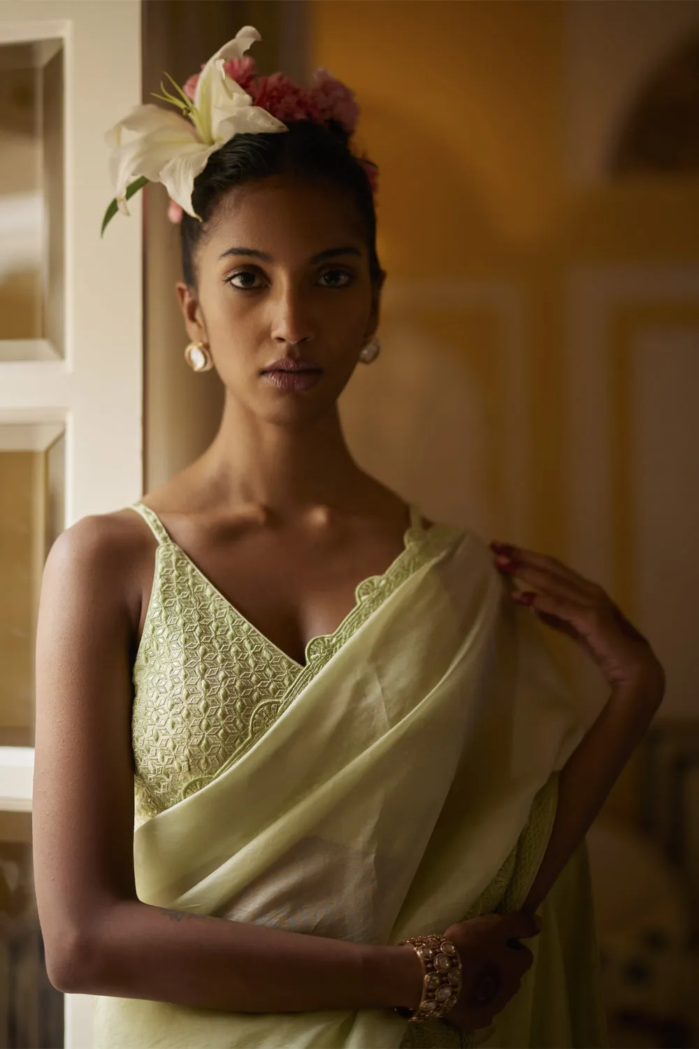 Mint Saree Paired With Blouse