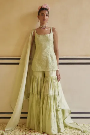 Mint Strappy Kurti Paired With Gharara & Dupatta