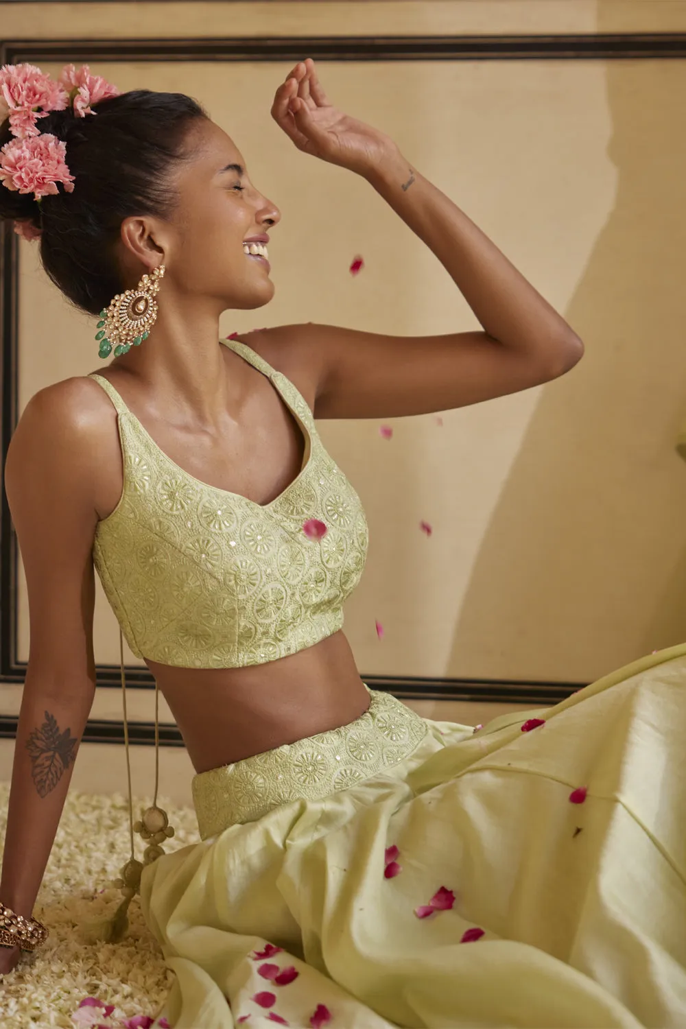 Mint Strappy Kurti Paired With Gharara & Dupatta