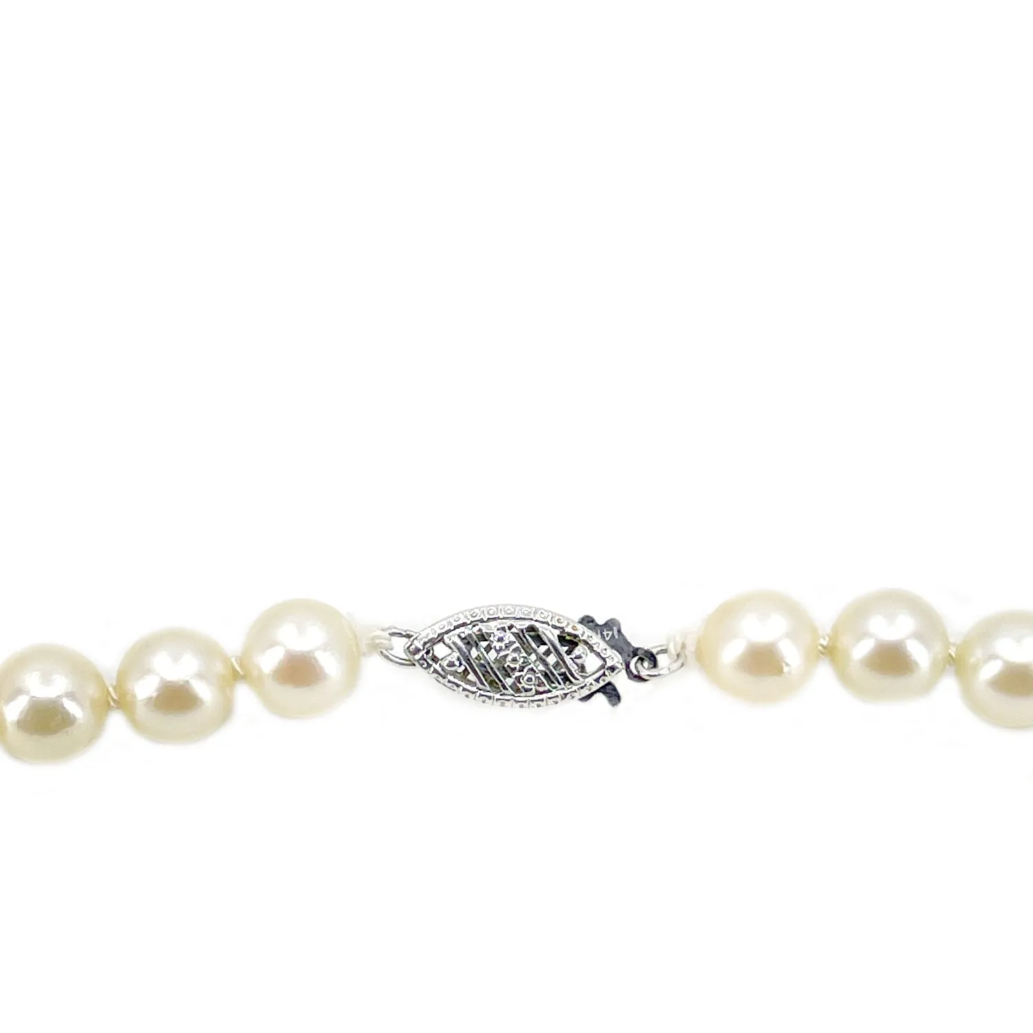 Modernist Choker Japanese Saltwater Cultured Akoya Pearl Necklace Original Leather Case- 14K White Gold 15.50 Inch