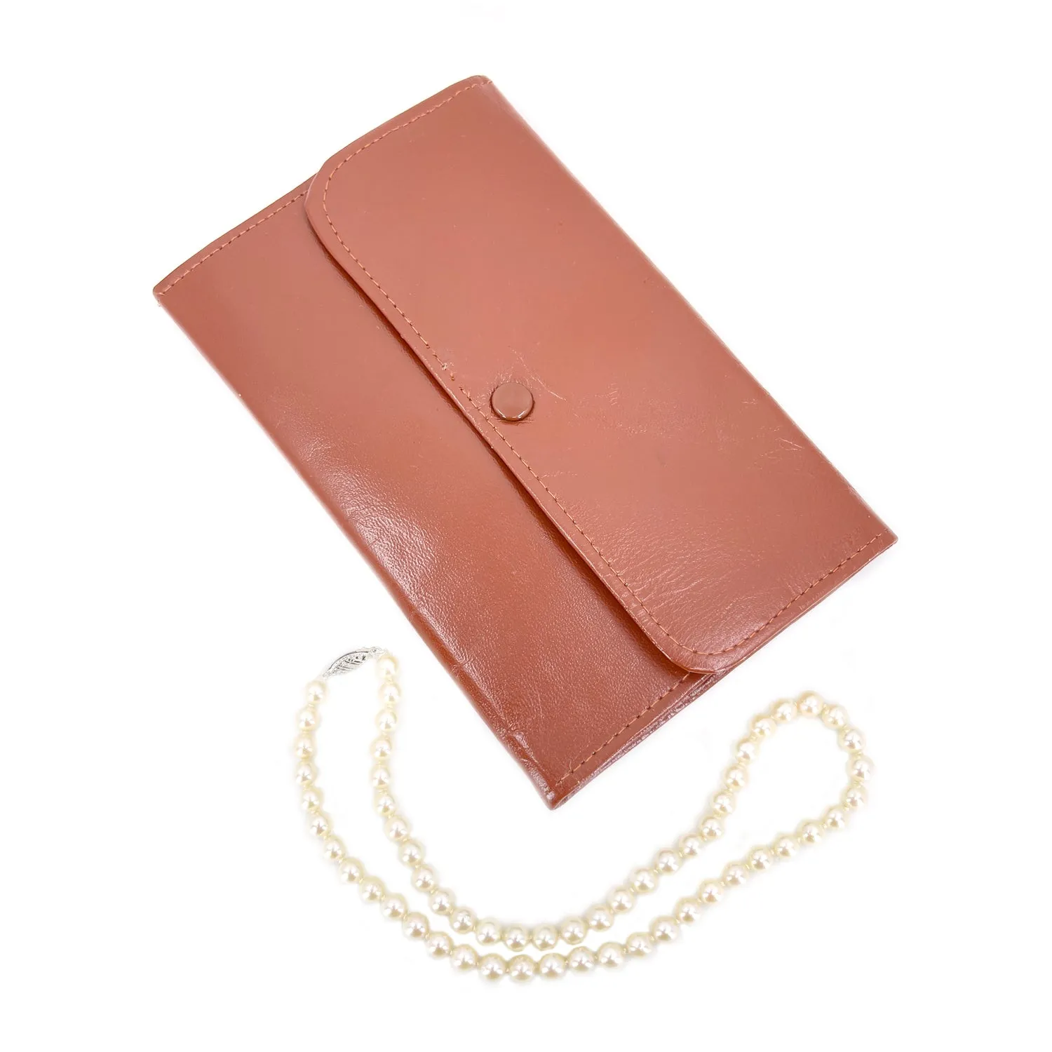 Modernist Choker Japanese Saltwater Cultured Akoya Pearl Necklace Original Leather Case- 14K White Gold 15.50 Inch