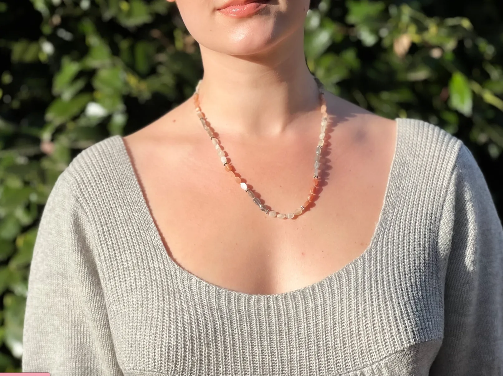 Moonstone Necklace with Silver Accents
