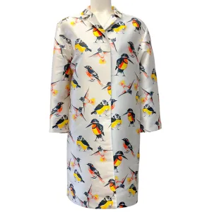 MSGM White Multi Bird Print Silk Coat