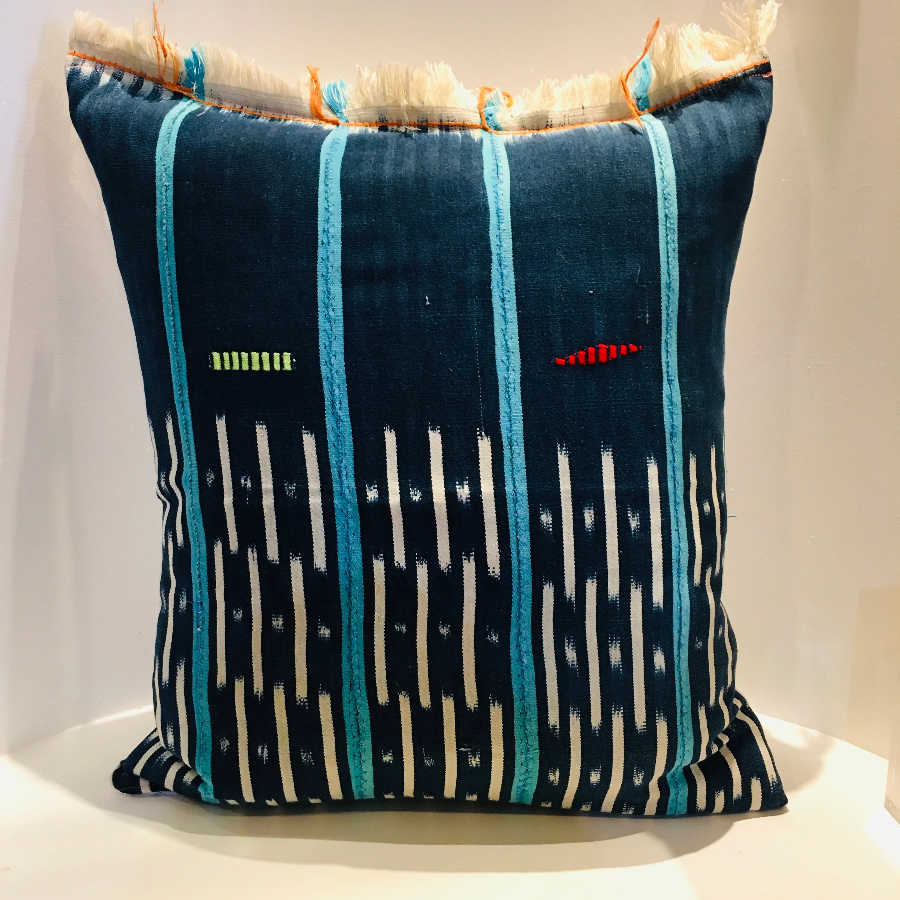 Mud Cloth Faded Indigo   Blue Pillow 22”x22”