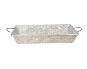 Narrow galvanized metal tray with handles